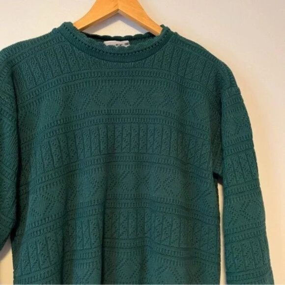 Vintage Forest Green Knitted Sweater with Scalloped Hem mock neck size large - Picture 7 of 7